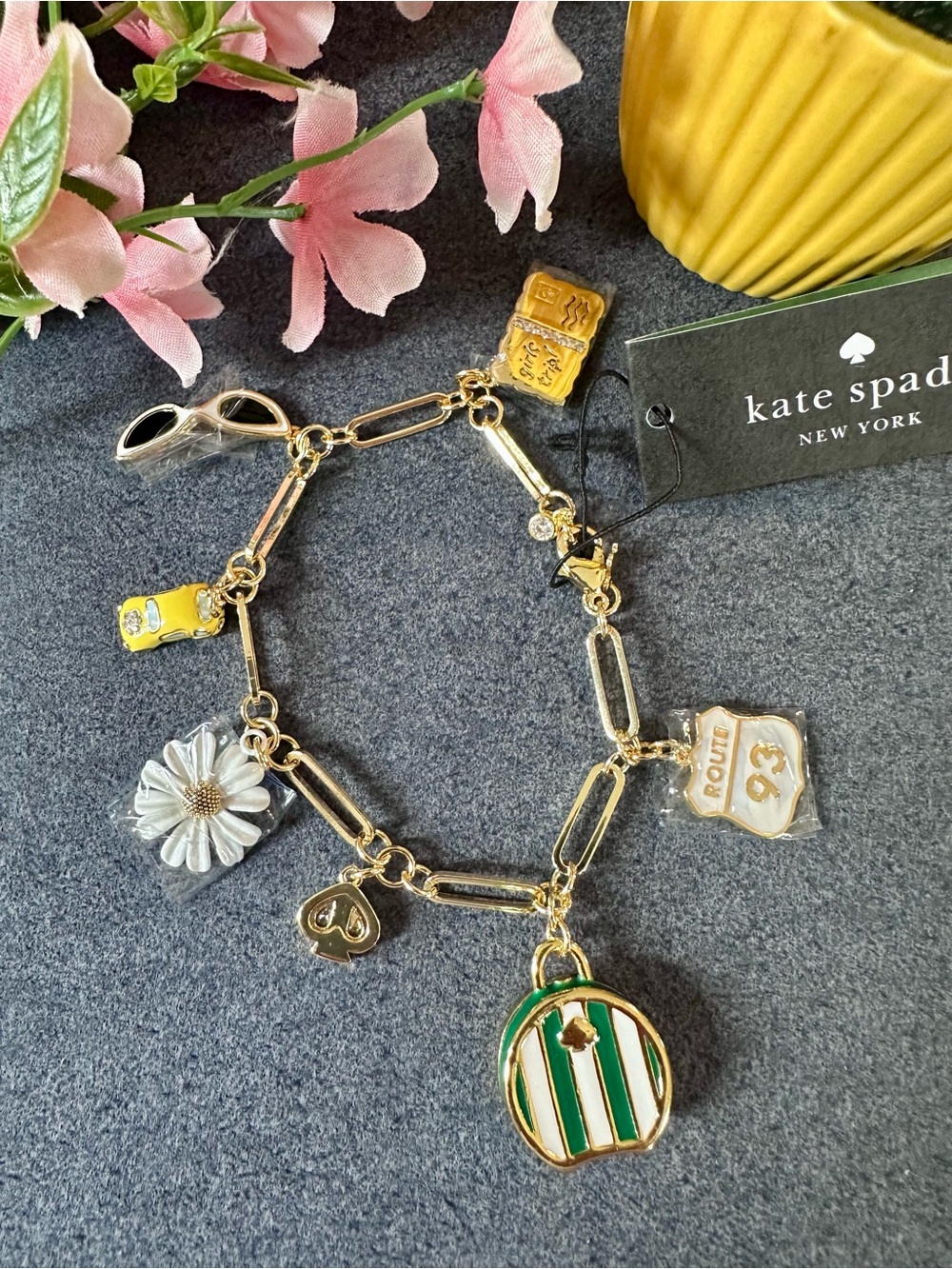 kate spade Gold-Tone Enamel Charm Bracelet with Green, White & Yellow Accents - Picture 3 of 7